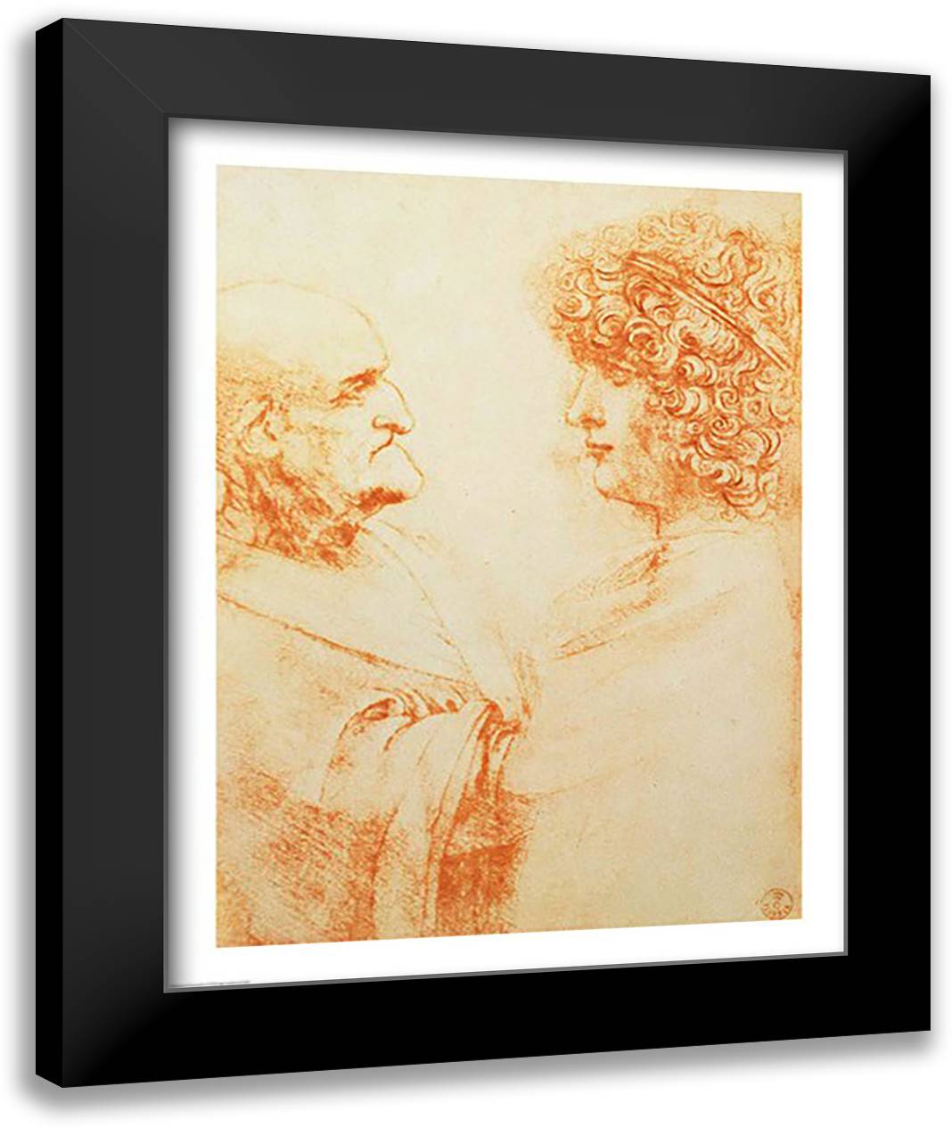 Two Heads in Profile, c.1500 22x28 Black Modern Wood Framed Art Print Poster by da Vinci, Leonardo