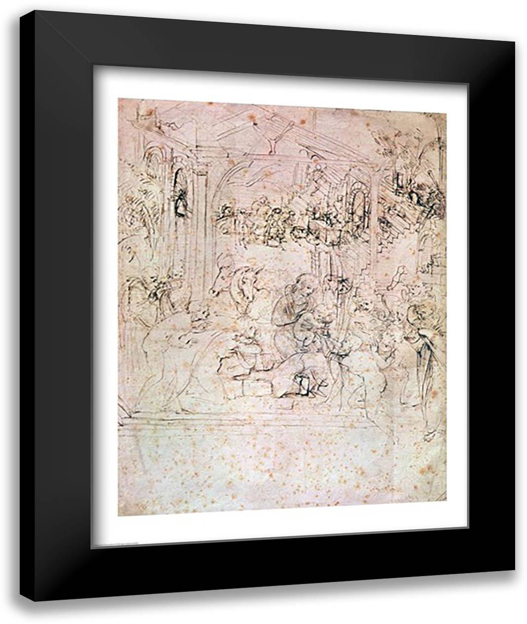 Composition sketch for The Adoration of the Magi, 1481 22x28 Black Modern Wood Framed Art Print Poster by da Vinci, Leonardo