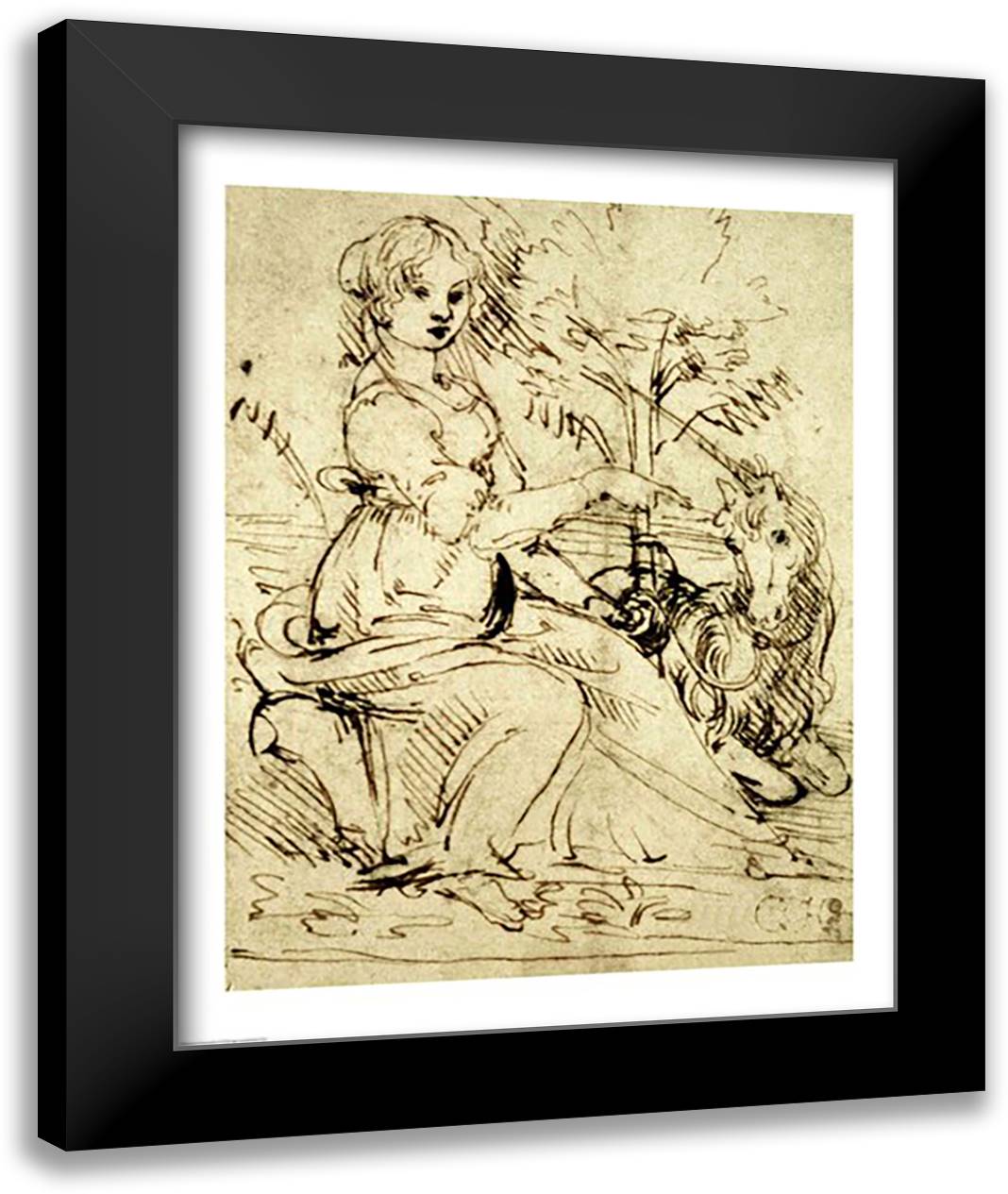 Lady with a Unicorn 22x28 Black Modern Wood Framed Art Print Poster by da Vinci, Leonardo