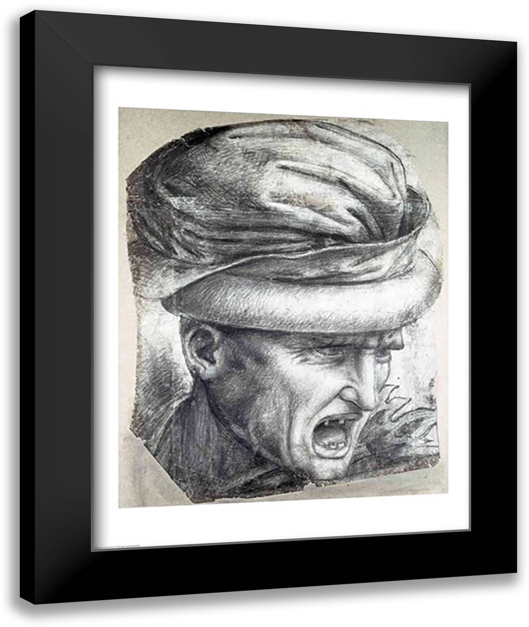 Head of a Warrior 22x28 Black Modern Wood Framed Art Print Poster by da Vinci, Leonardo