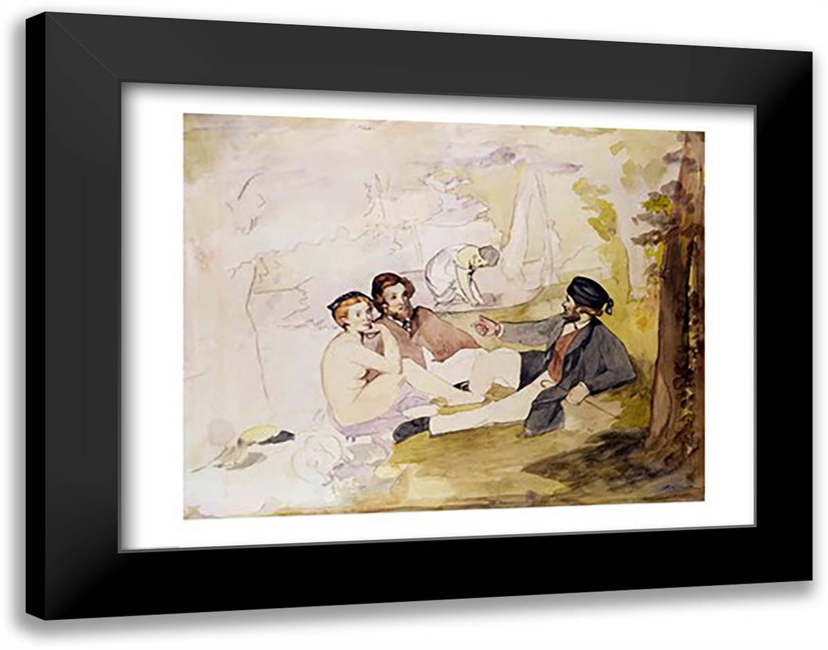 Study for 'Dejeuner sur L'Herbe 28x22 Black Modern Wood Framed Art Print Poster by Manet, Edouard