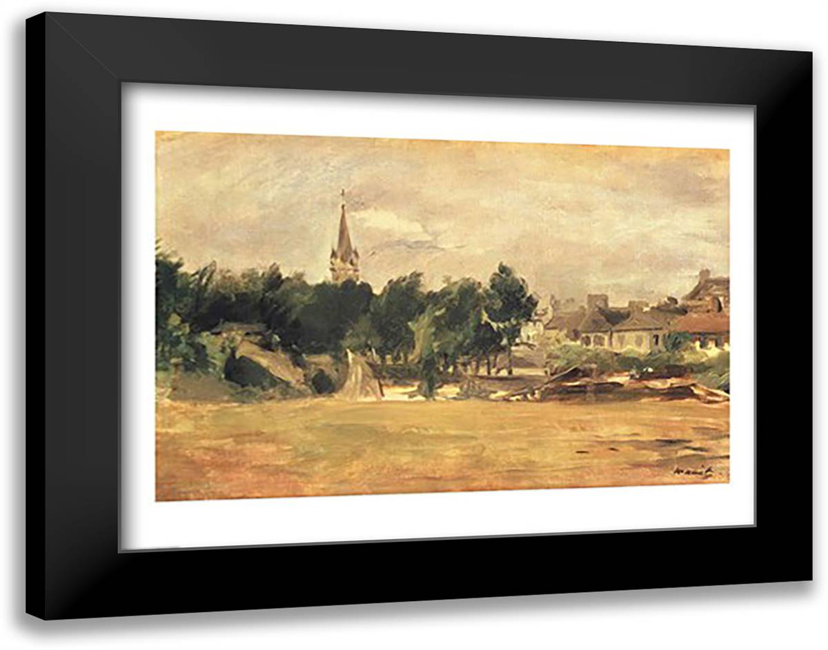Landscape with a Village Church 28x22 Black Modern Wood Framed Art Print Poster by Manet, Edouard