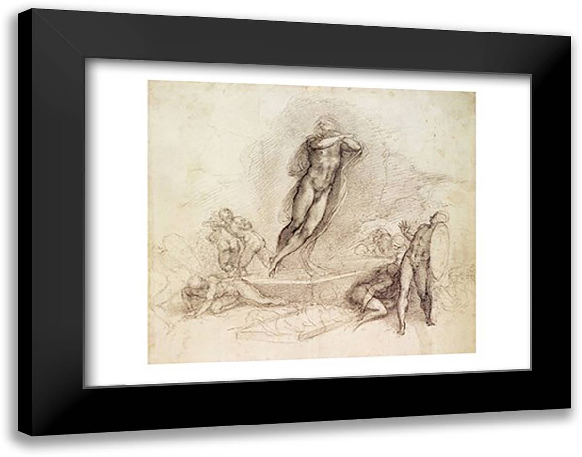Study for an Ascension 28x22 Black Modern Wood Framed Art Print Poster by Michelangelo