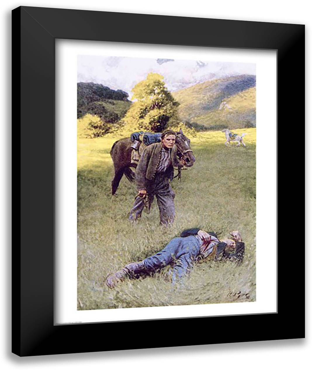 A Lonely Duel in the Middle of a Great Sunny Field 22x28 Black Modern Wood Framed Art Print Poster by Pyle, Howard
