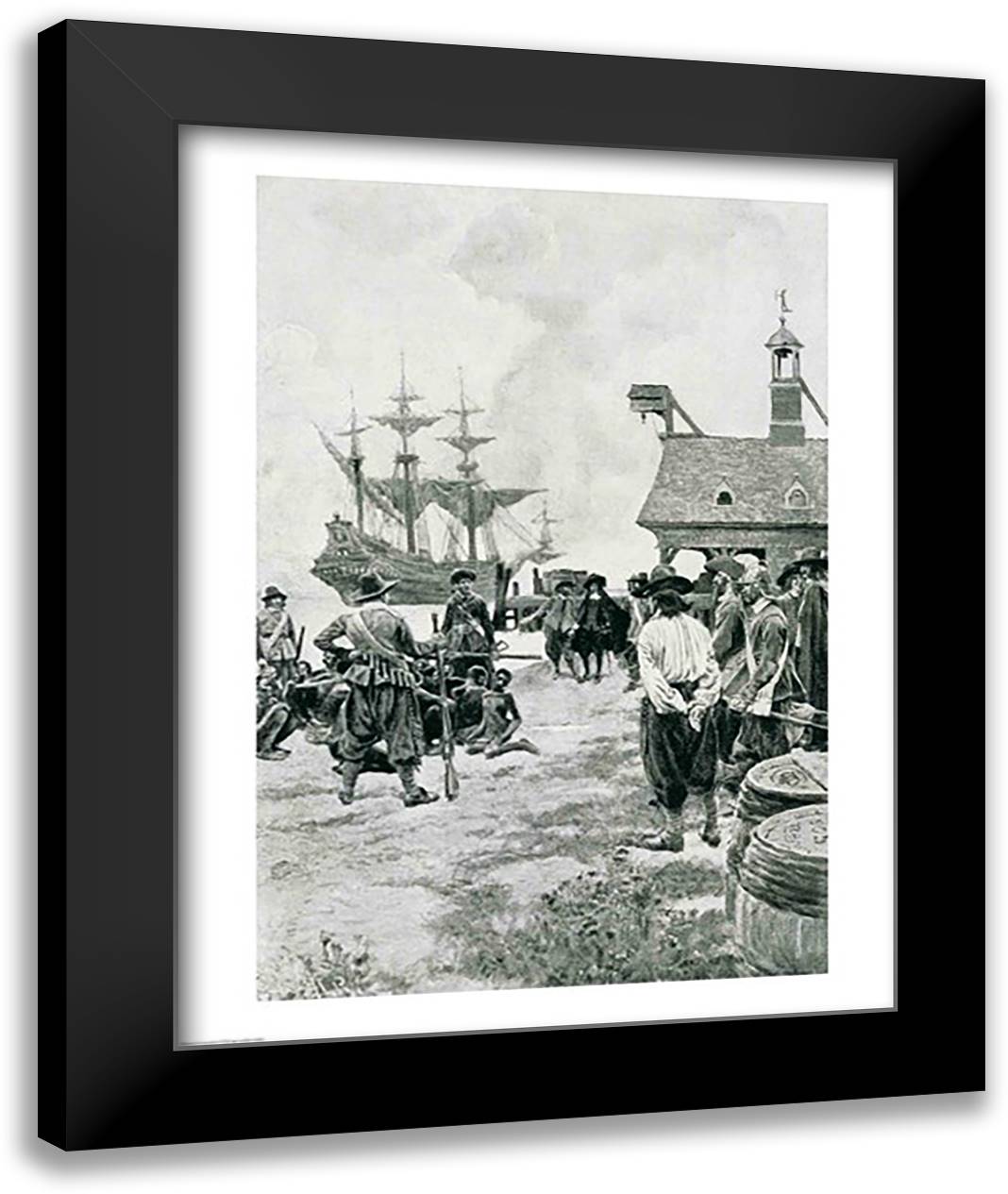 The Landing at Jamestown from a Dutch Man-of-War 22x28 Black Modern Wood Framed Art Print Poster by Pyle, Howard