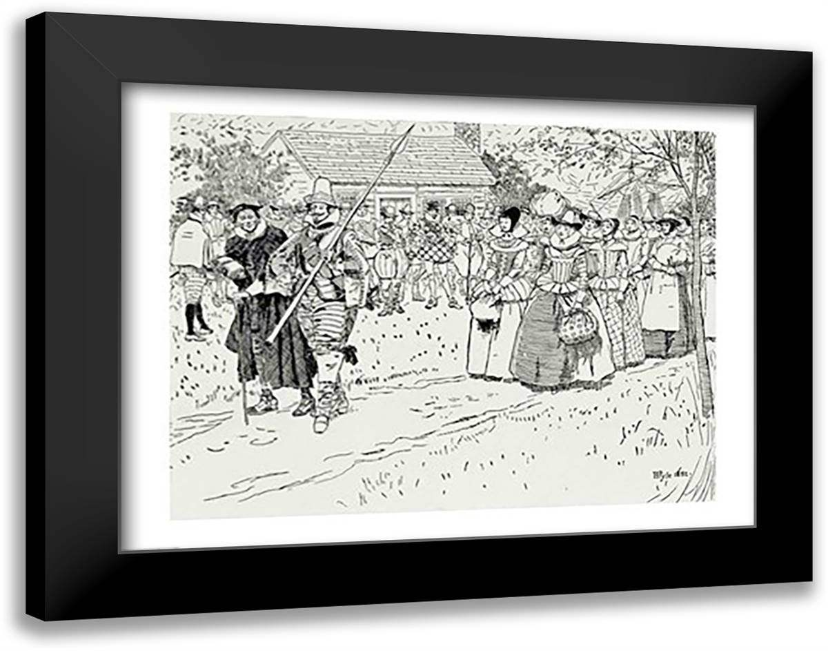 The Arrival of the Young Women at Jamestown 28x22 Black Modern Wood Framed Art Print Poster by Pyle, Howard