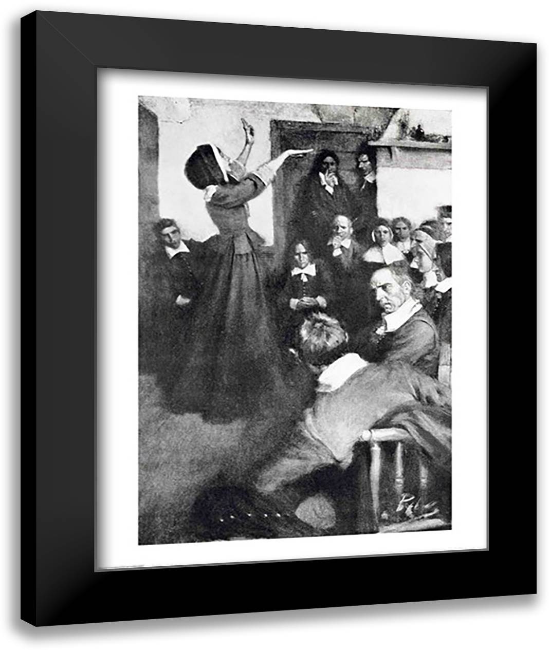 Anne Hutchinson Preaching in her House in Boston, 1637, illustration from 'Colonies and Nation 22x28 Black Modern Wood Framed Art Print Poster by Pyle, Howard