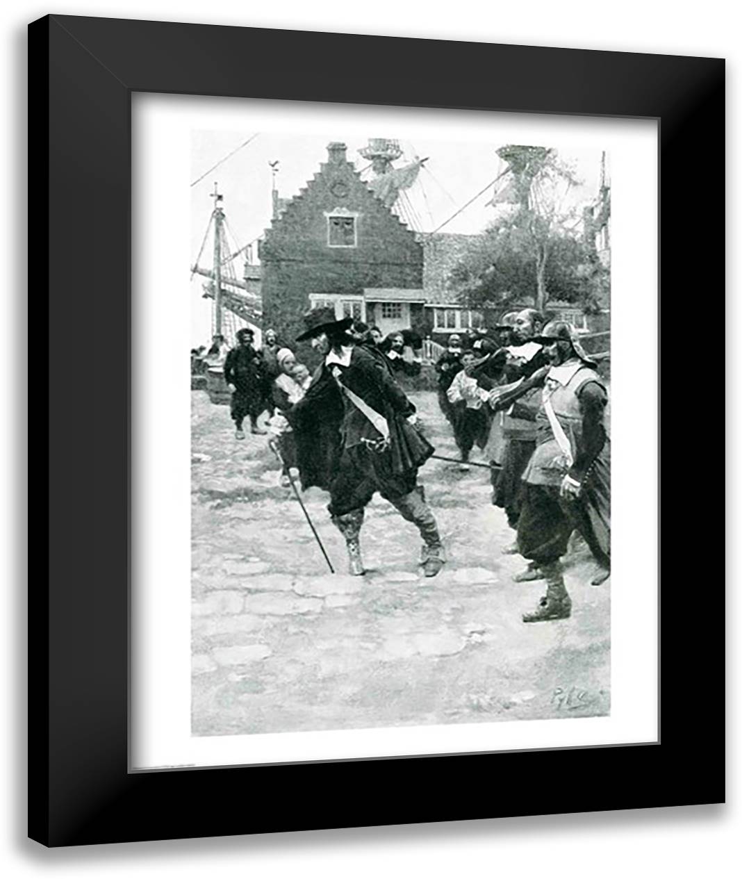 The Arrival of Stuyvesant in New Amsterdam, illustration from 'Colonies and Nation' 22x28 Black Modern Wood Framed Art Print Poster by Pyle, Howard