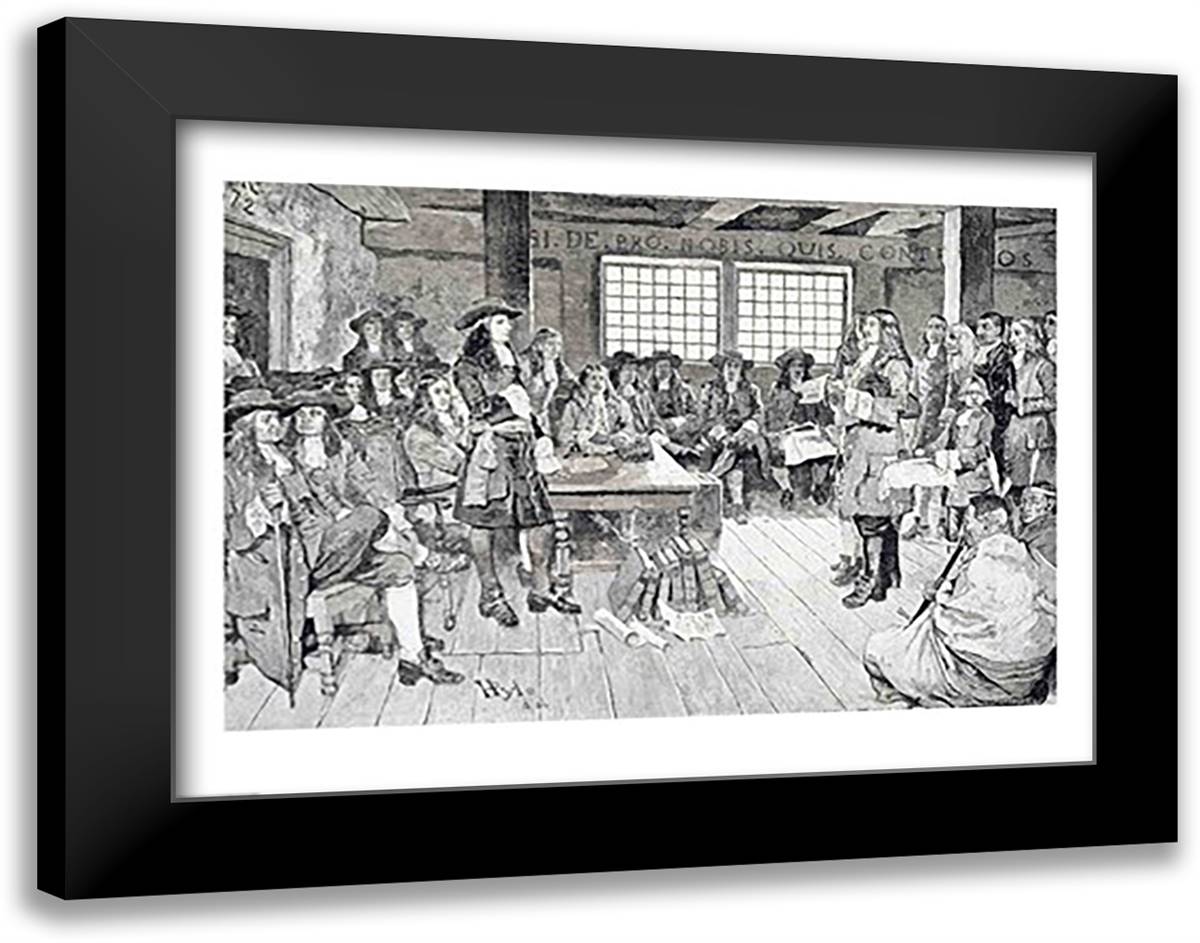 William Penn in Conference with the Colonists 28x22 Black Modern Wood Framed Art Print Poster by Pyle, Howard