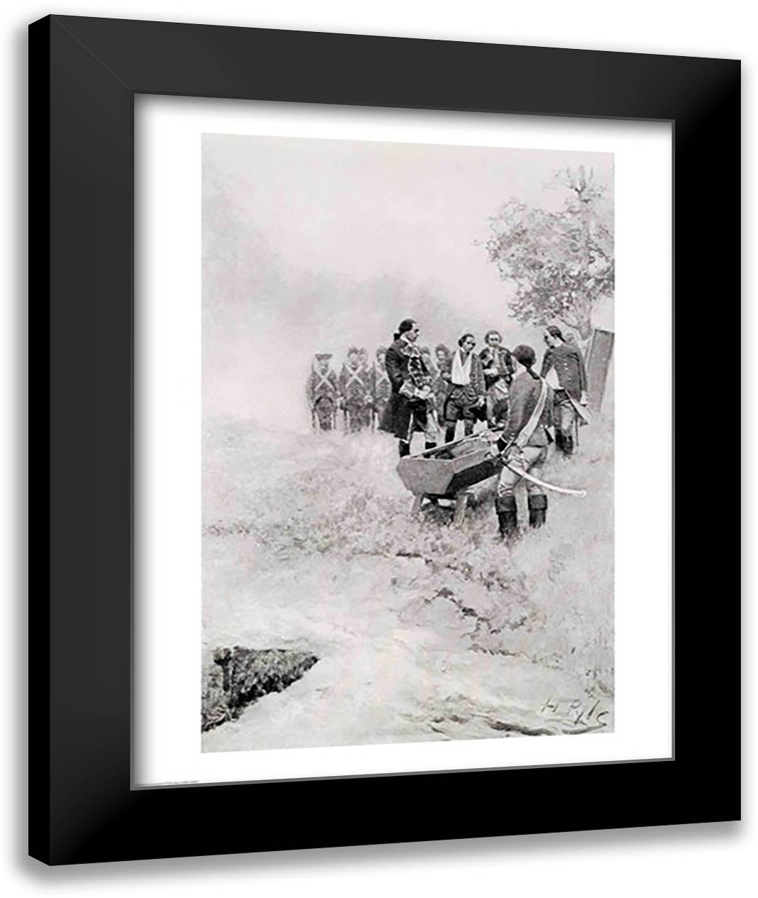 The Burial of Braddock, illustration from 'Colonel Washington' 22x28 Black Modern Wood Framed Art Print Poster by Pyle, Howard