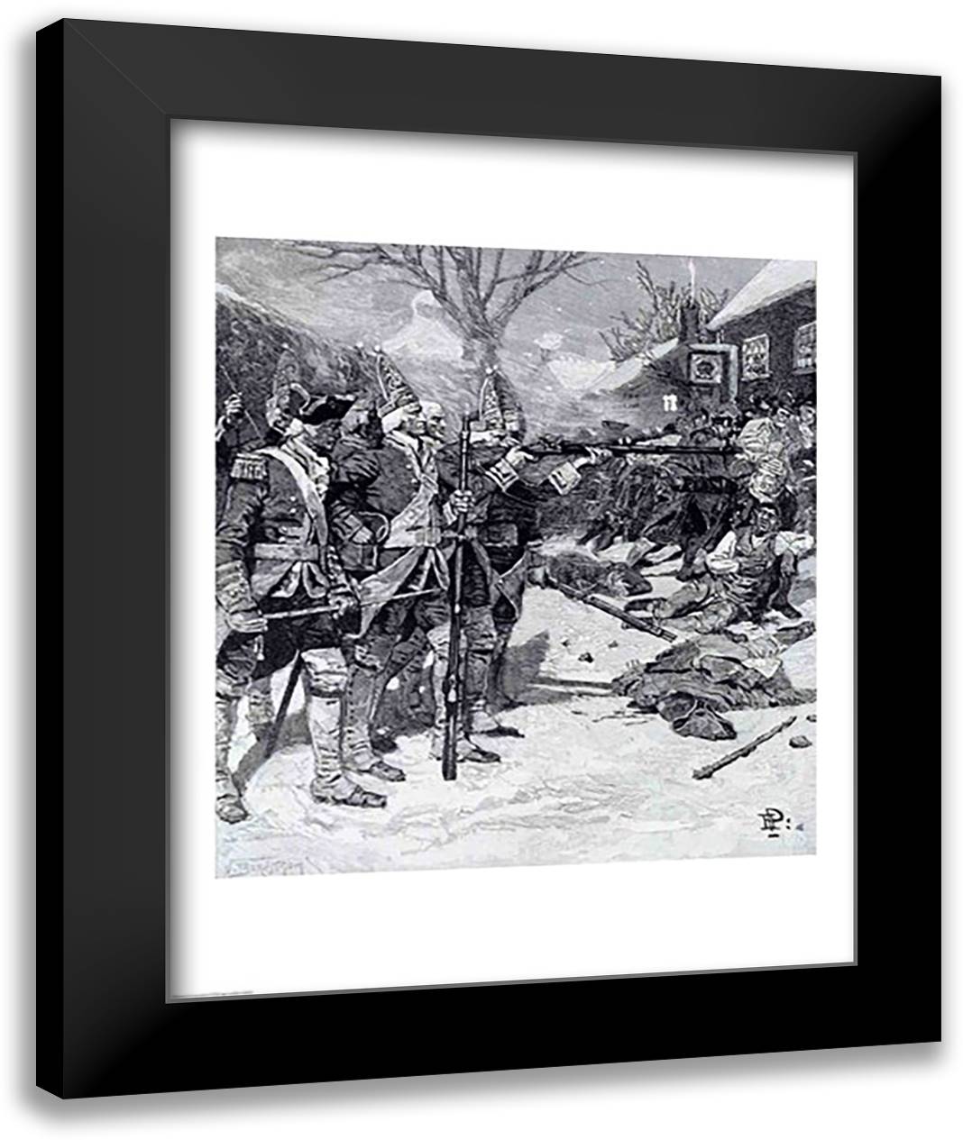 The 'Boston Massacre' 22x28 Black Modern Wood Framed Art Print Poster by Pyle, Howard