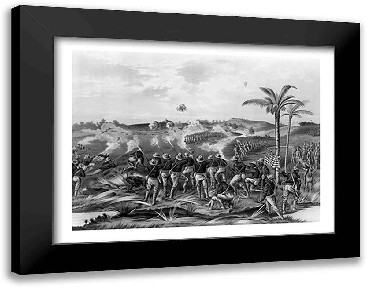 How the Day was Won', Charge of the Tenth Cavalry Regiment at San Juan Hill, Santiago, Cuba 28x22 Black Modern Wood Framed Art Print Poster