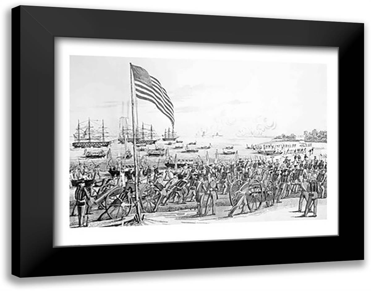 Landing of the Troops at Vera Cruz, Mexico 28x22 Black Modern Wood Framed Art Print Poster