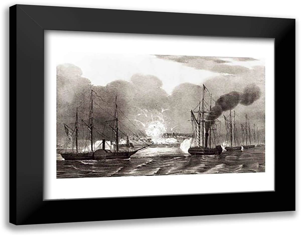 Naval Bombardment of Vera Cruz 28x22 Black Modern Wood Framed Art Print Poster