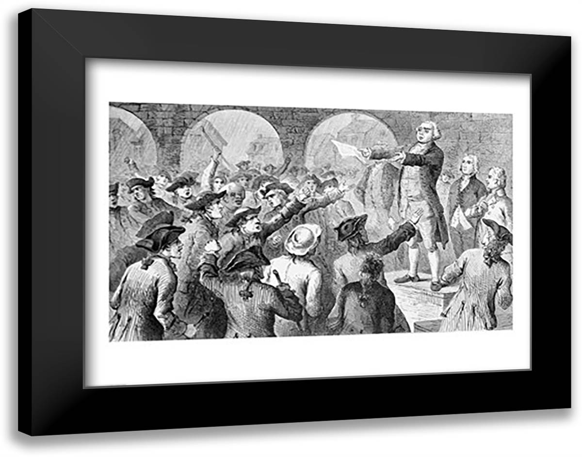 John Lamb speaking at the Sons of Liberty Meeting at New York City Hall Concerning the Landing of British Tea in New York 28x22 Black Modern Wood Framed Art Print Poster