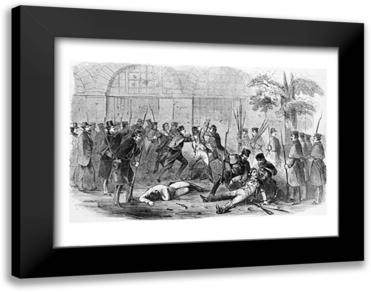 Harper's Ferry Insurrection: Bringing the Prisoners Out of the Engine-House 28x22 Black Modern Wood Framed Art Print Poster