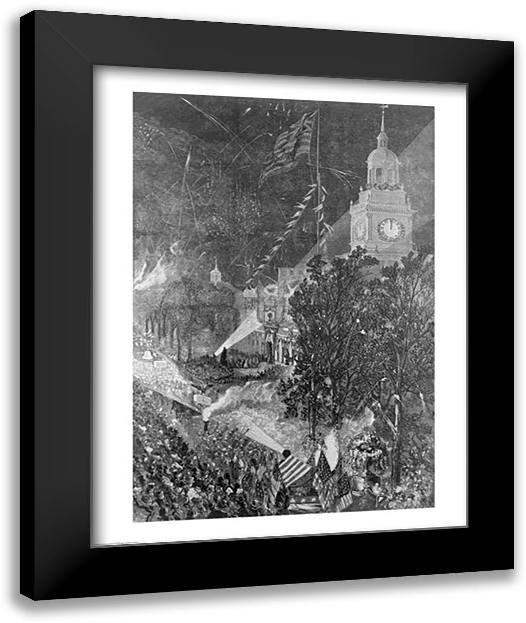 The Centennial Fourth: Illumination of Independence Hall 22x28 Black Modern Wood Framed Art Print Poster