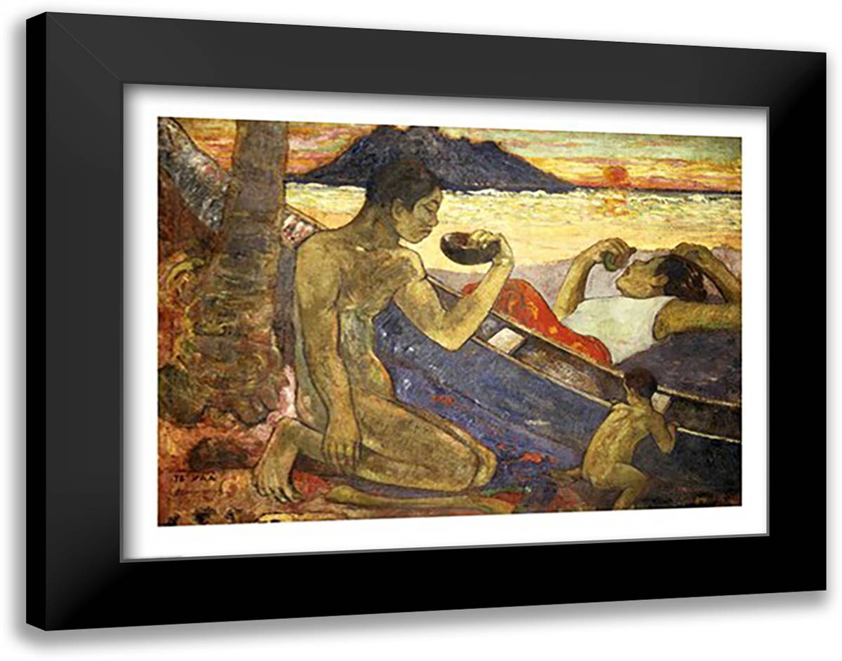 A Canoe 28x22 Black Modern Wood Framed Art Print Poster by Gauguin, Paul