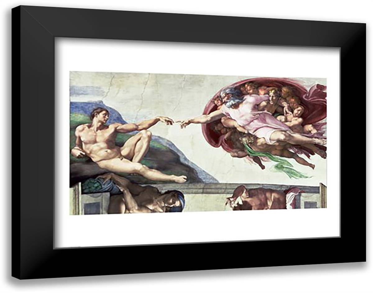 Sistine Chapel Ceiling (1508-12): The Creation of Adam, 1511-12 28x22 Black Modern Wood Framed Art Print Poster by Michelangelo