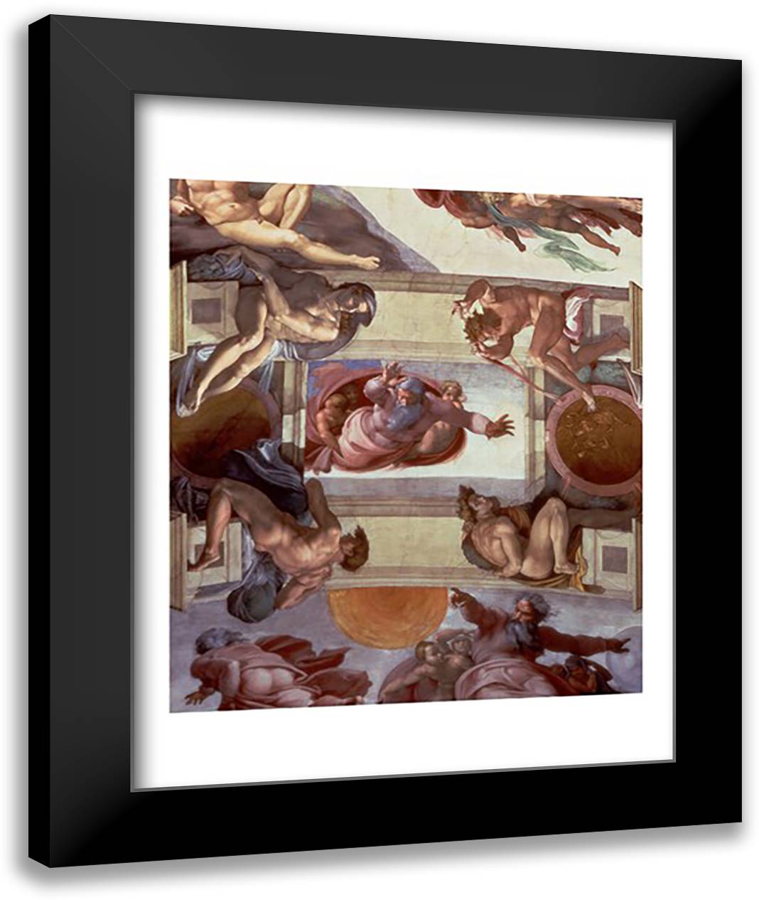 Sistine Chapel Ceiling (1508-12): The Separation of the Waters from the Earth, 1511-12 22x28 Black Modern Wood Framed Art Print Poster by Michelangelo