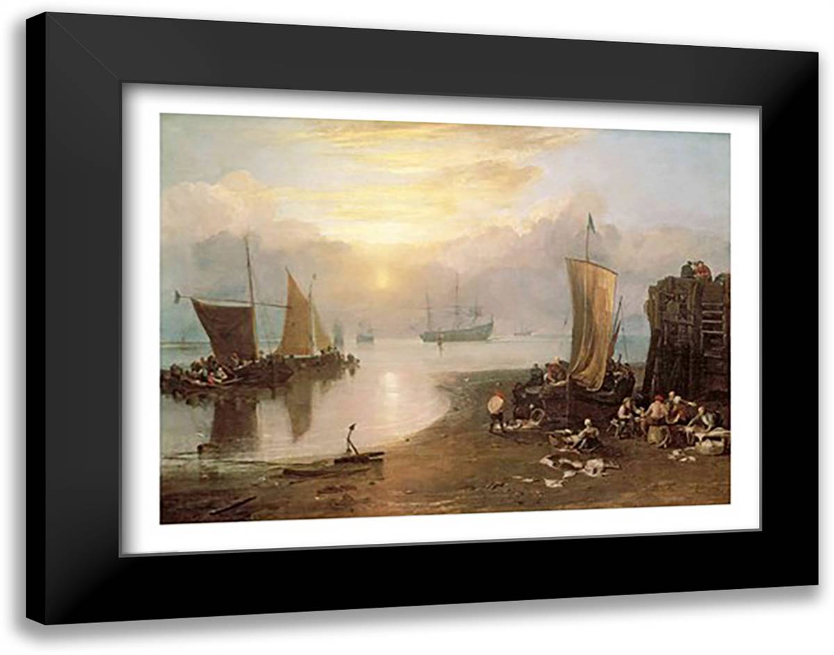 Sun Rising Through Vapour: Fishermen Cleaning and Selling Fish, c.1807 28x22 Black Modern Wood Framed Art Print Poster by Turner, J.M.W.