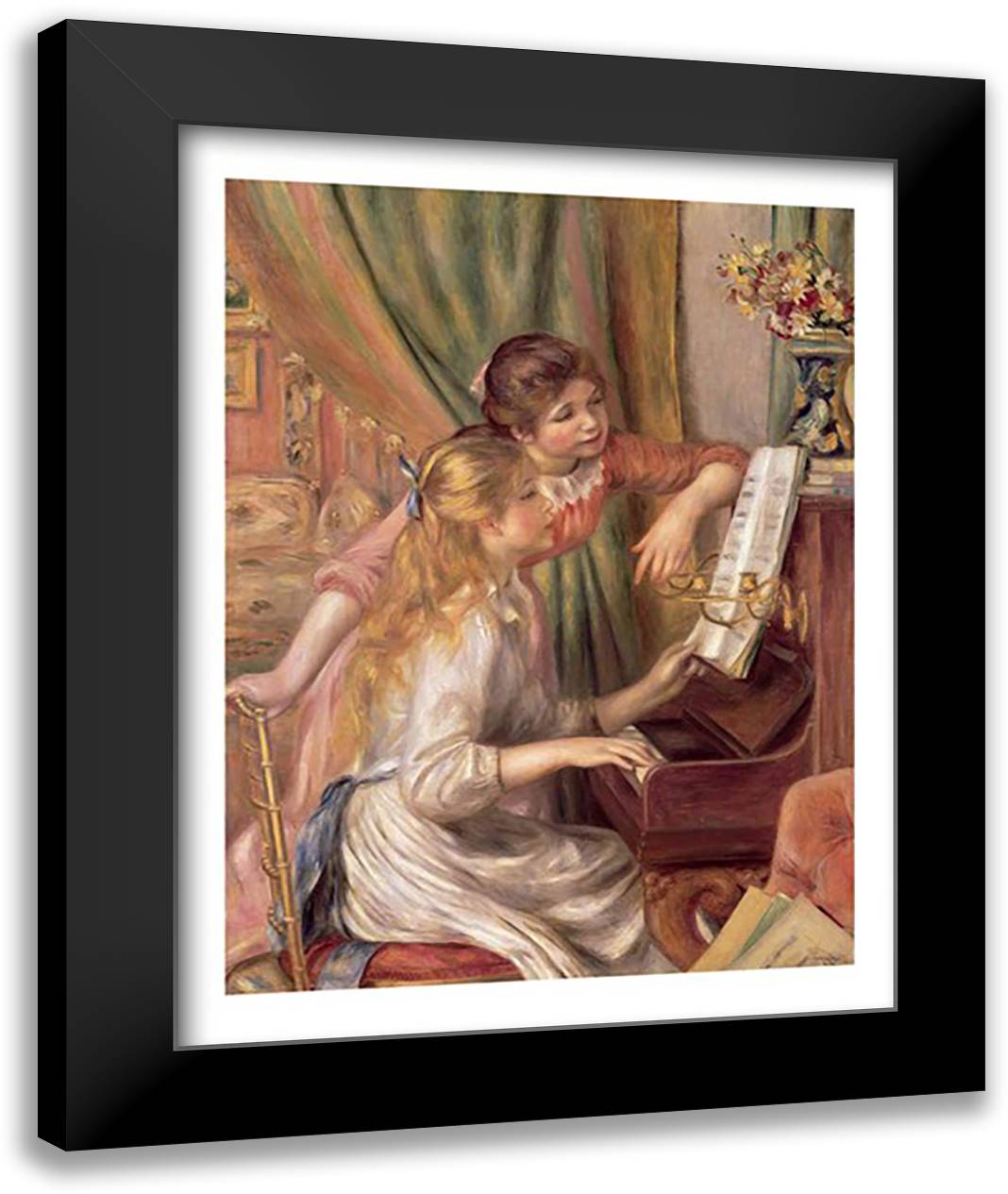 Young Girls at the Piano, 1892 22x28 Black Modern Wood Framed Art Print Poster by Renoir, Pierre-Auguste