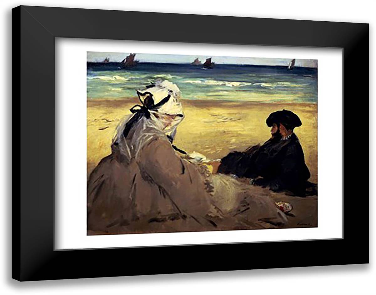 On the Beach, 1873 28x22 Black Modern Wood Framed Art Print Poster by Manet, Edouard