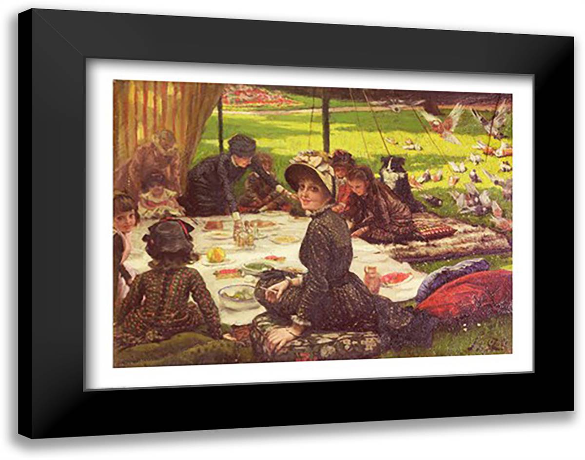 The Picnic 28x22 Black Modern Wood Framed Art Print Poster by Tissot, James