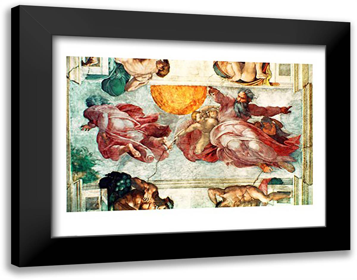 Sistine Chapel Ceiling: Creation of the Sun and Moon, 1508-12 28x22 Black Modern Wood Framed Art Print Poster by Michelangelo