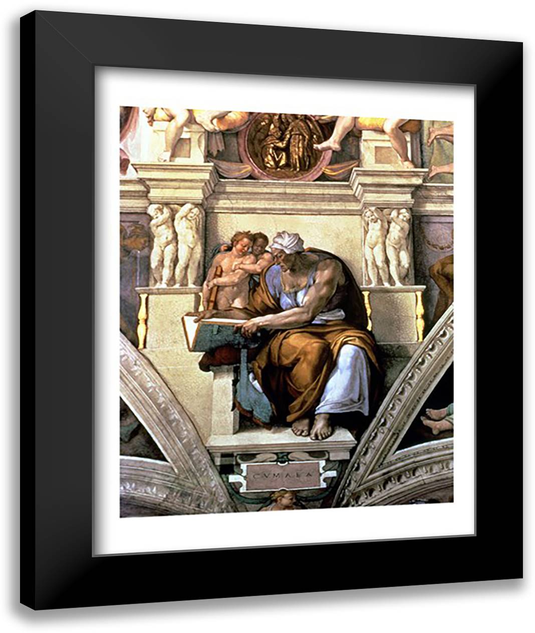 Sistine Chapel Ceiling: Cumaean Sibyl, 1510 22x28 Black Modern Wood Framed Art Print Poster by Michelangelo