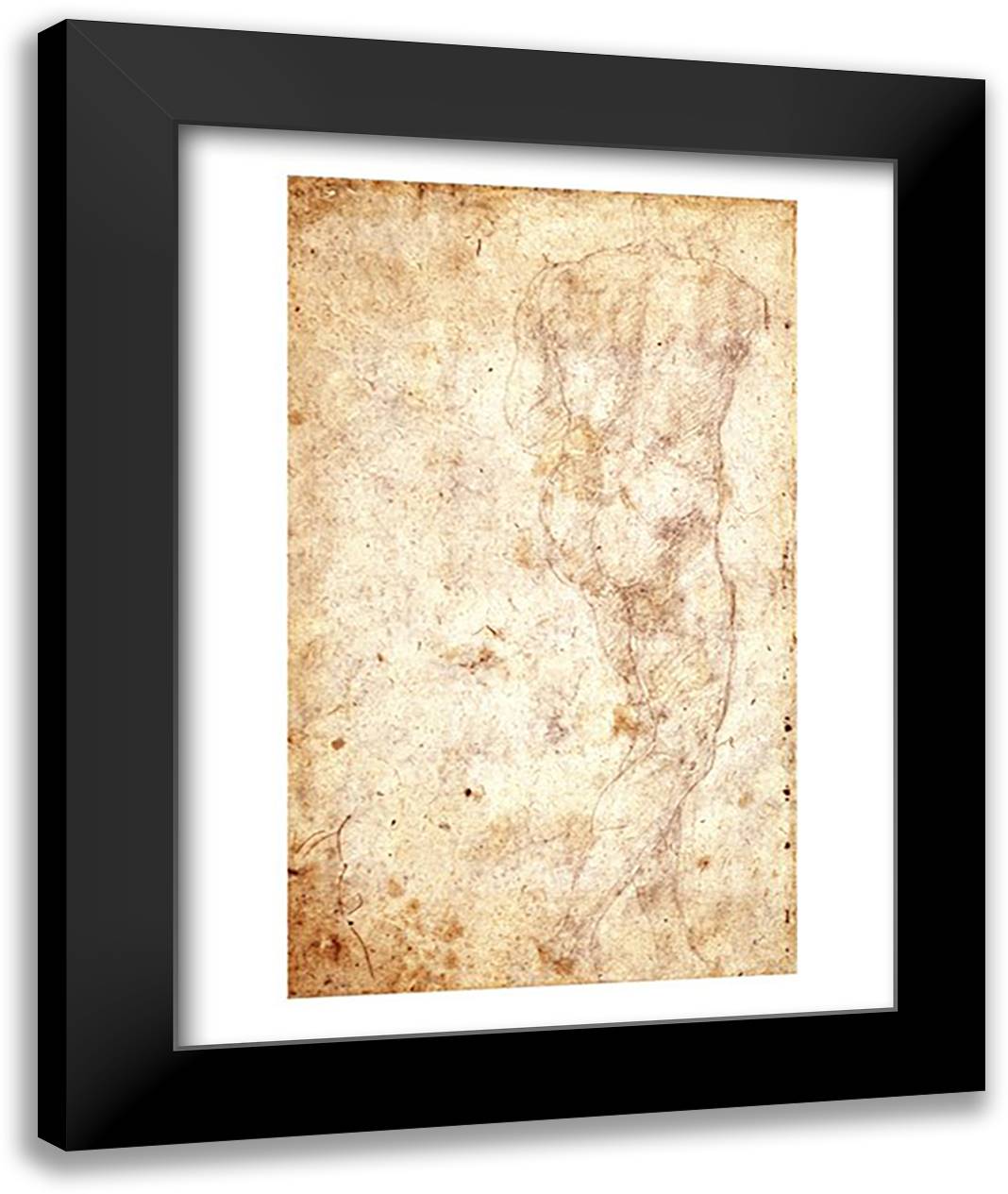 Study of a Male Nude 22x28 Black Modern Wood Framed Art Print Poster by Michelangelo