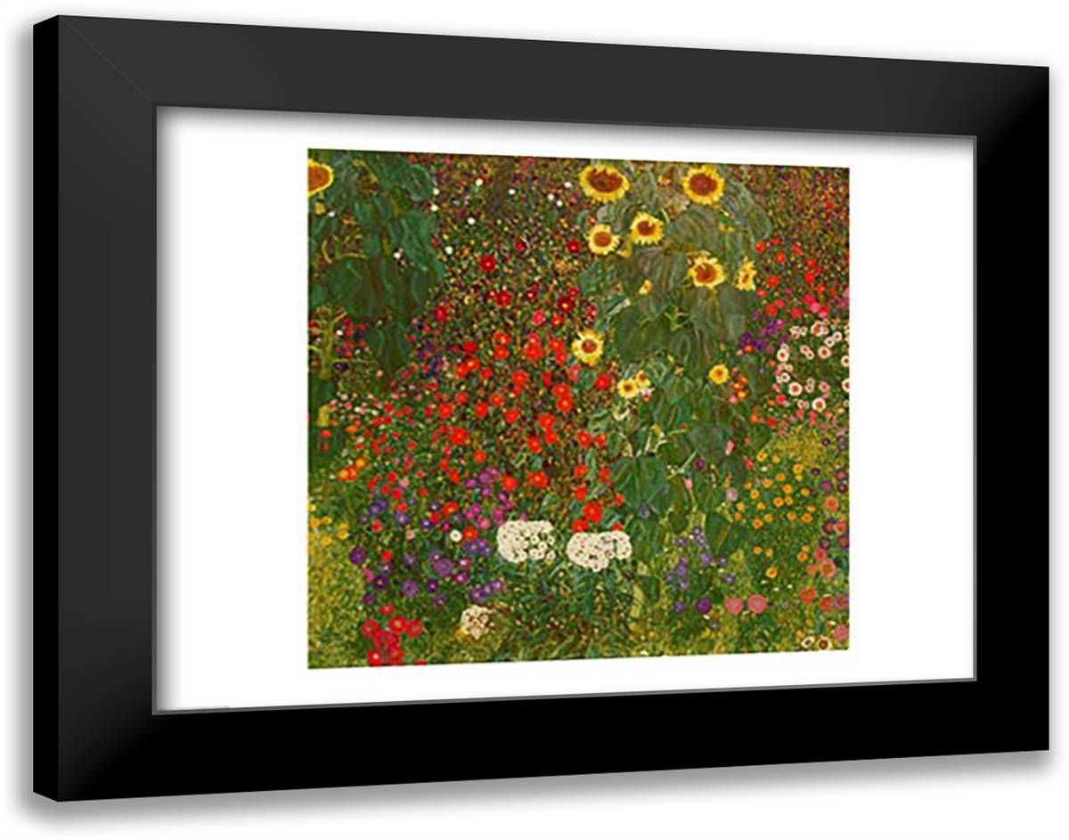 Farm Garden with Flowers 28x22 Black Modern Wood Framed Art Print Poster by Klimt, Gustav