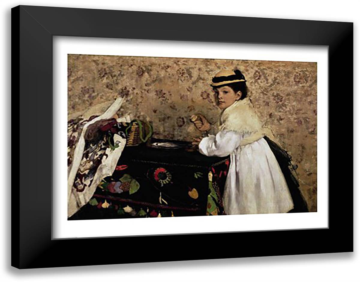 Portrait of Hortense Valpincon as a Child, 1869 28x22 Black Modern Wood Framed Art Print Poster by Degas, Edgar