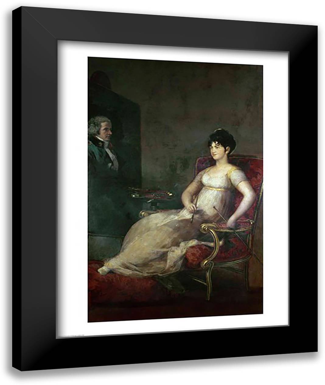 The Marquesa de Villafranca Painting her Husband, 1804 22x28 Black Modern Wood Framed Art Print Poster by Goya, Francisco De
