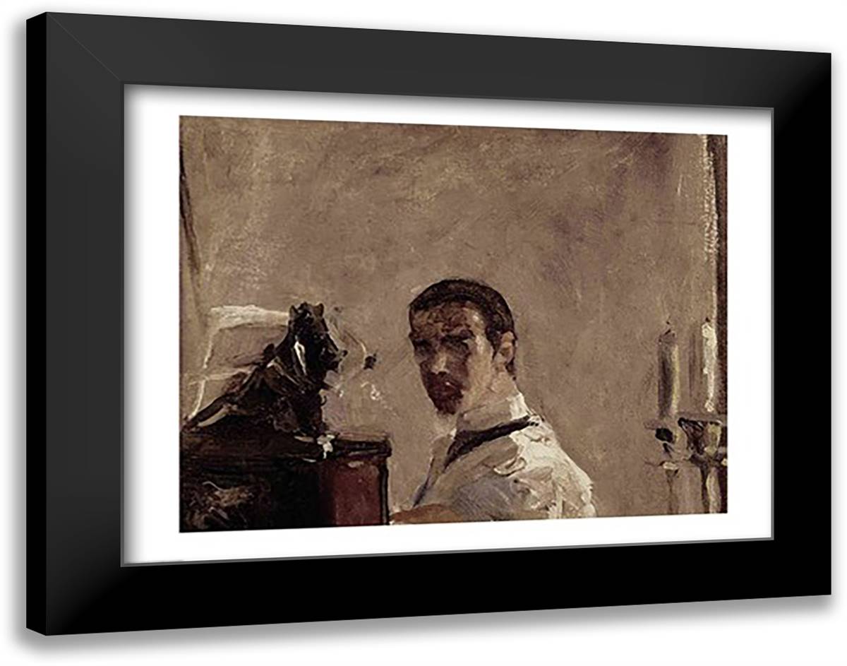 Self Portrait, 1880 detail 28x22 Black Modern Wood Framed Art Print Poster by Toulouse-Lautrec, Henri de