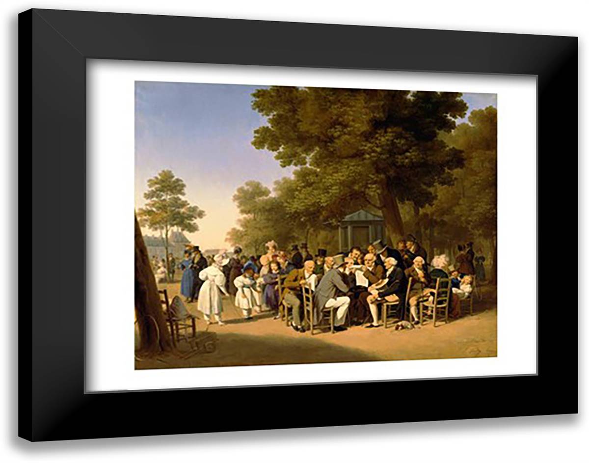 Politicians in the Tuileries Gardens, 1832 28x22 Black Modern Wood Framed Art Print Poster by Boilly, Louis-Leopold