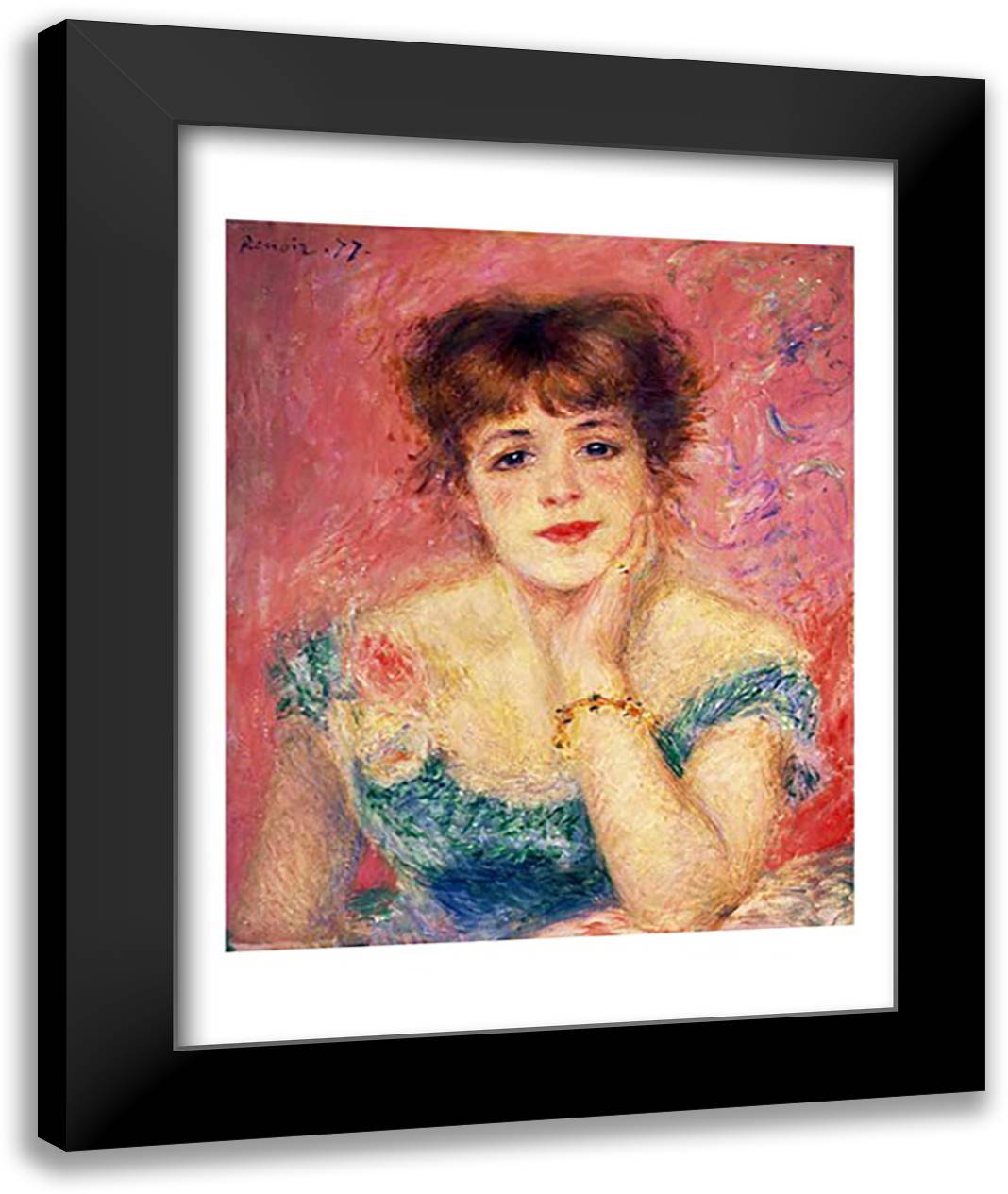 Portrait of the actress Jeanne Samary, 1877 22x28 Black Modern Wood Framed Art Print Poster by Renoir, Pierre-Auguste