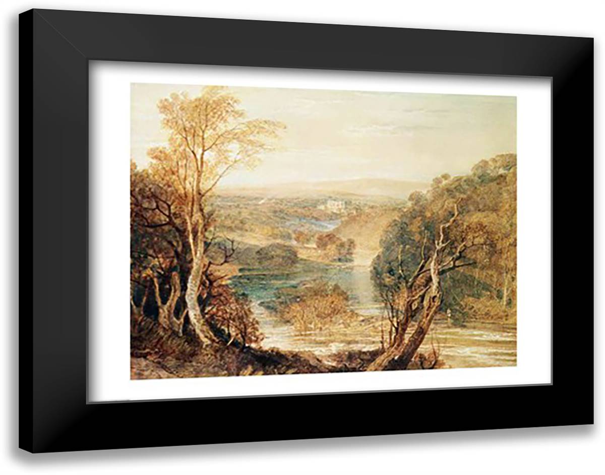 The River Wharfe with a distant view of Barden Tower 28x22 Black Modern Wood Framed Art Print Poster by Turner, J.M.W.