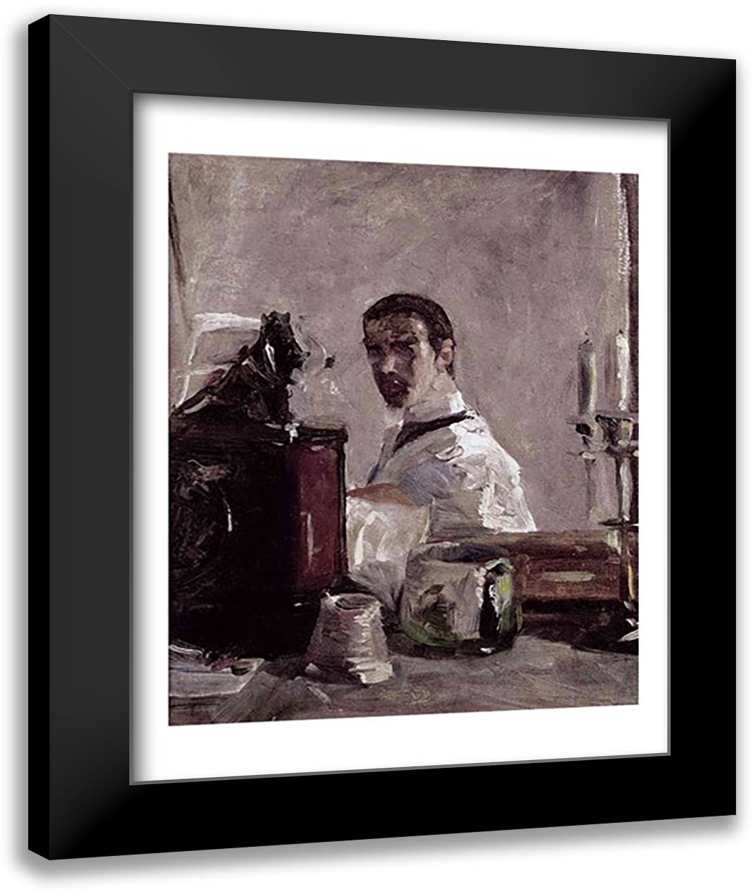 Self Portrait, 1880 22x28 Black Modern Wood Framed Art Print Poster by Toulouse-Lautrec, Henri de