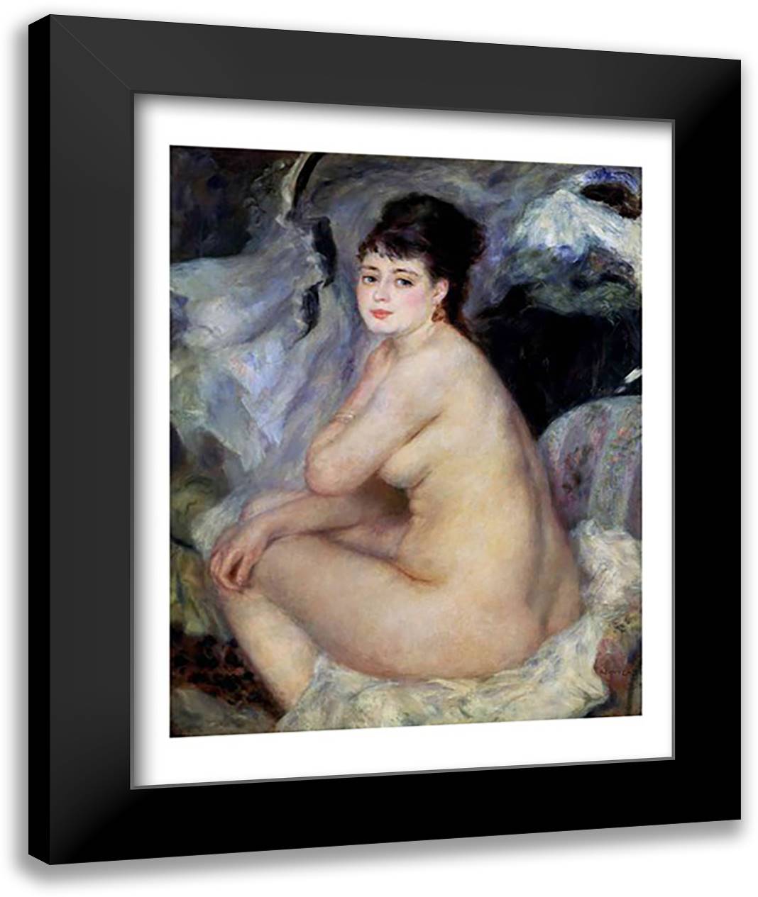 Nude Seated on a Sofa, 1876 22x28 Black Modern Wood Framed Art Print Poster by Renoir, Pierre-Auguste