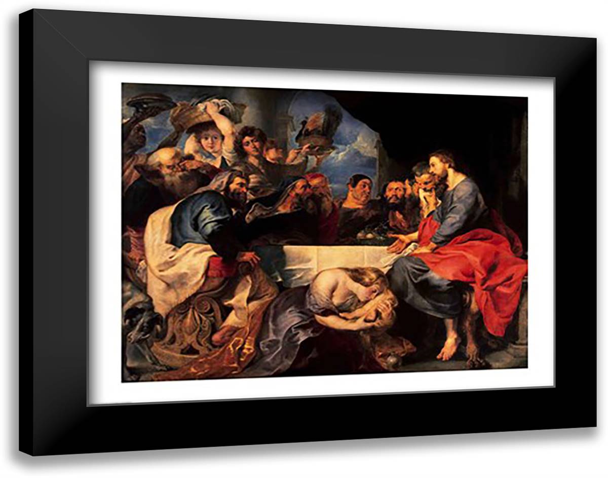 Feast in the house of Simon the Pharisee, c.1620 28x22 Black Modern Wood Framed Art Print Poster by Rubens, Peter Paul