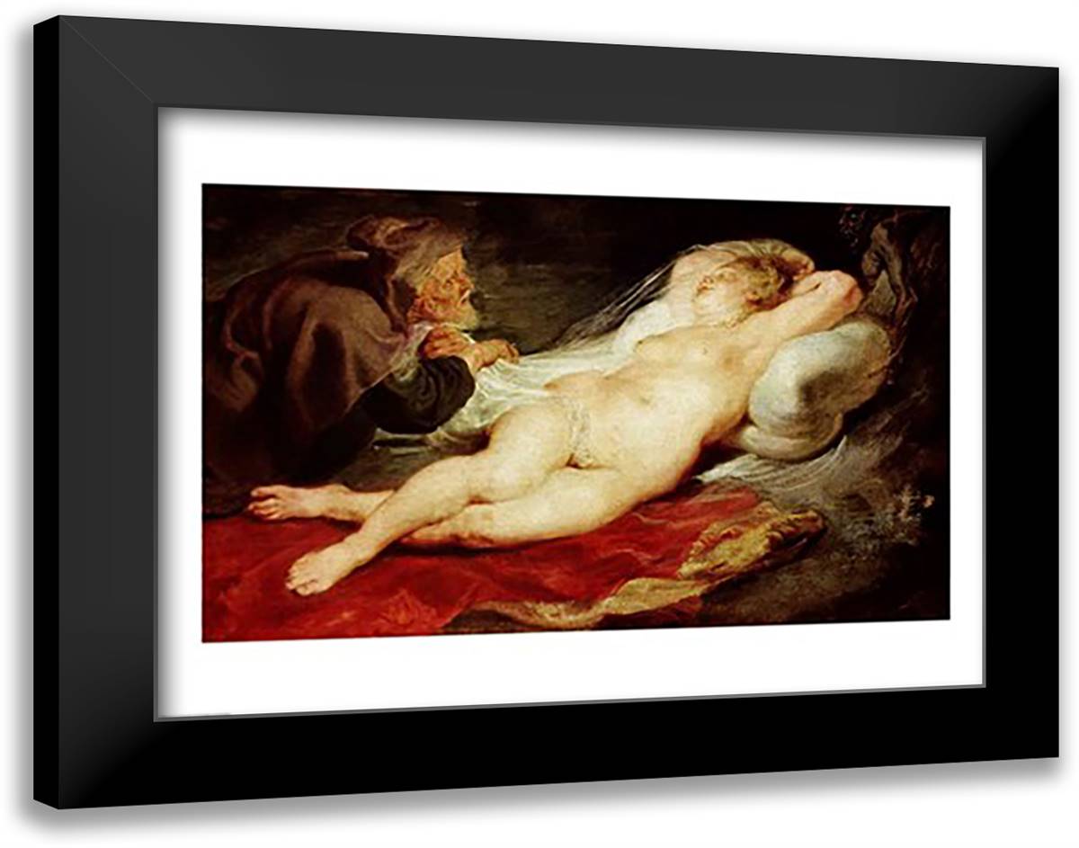 The Hermit and the sleeping Angelica, 1626-28 28x22 Black Modern Wood Framed Art Print Poster by Rubens, Peter Paul