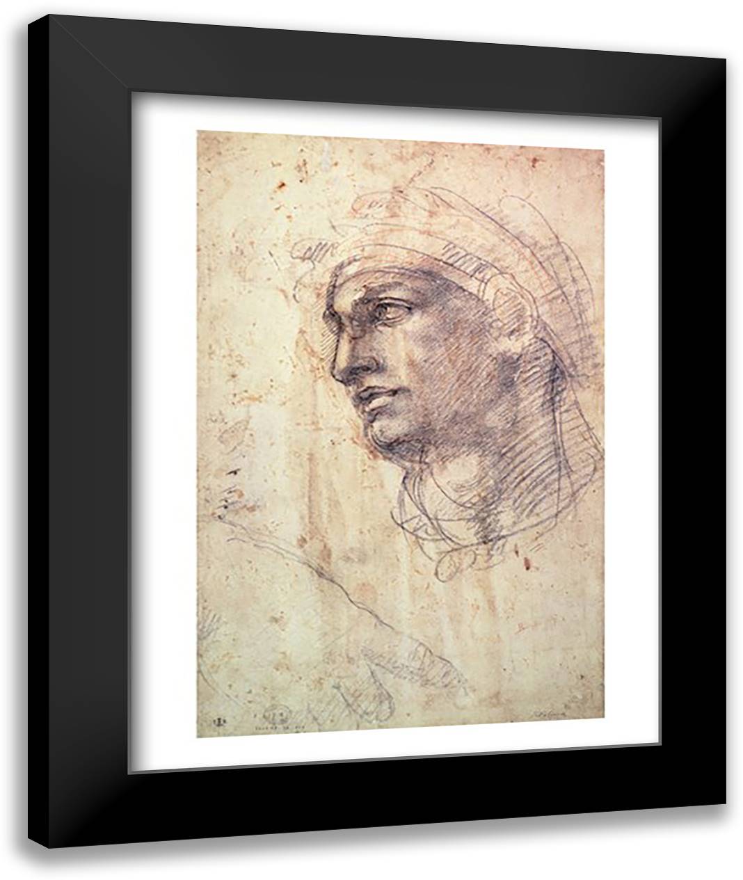 Study of a Head 22x28 Black Modern Wood Framed Art Print Poster by Michelangelo
