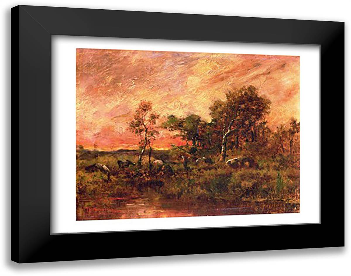 Wooded Landscape with a Faggot Gatherer 28x22 Black Modern Wood Framed Art Print Poster by Rousseau, Henri
