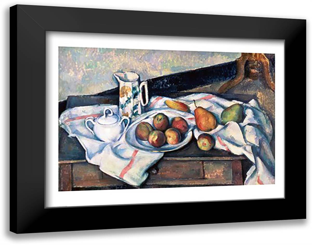 Still Life of Peaches and Pears 28x22 Black Modern Wood Framed Art Print Poster by Cezanne, Paul