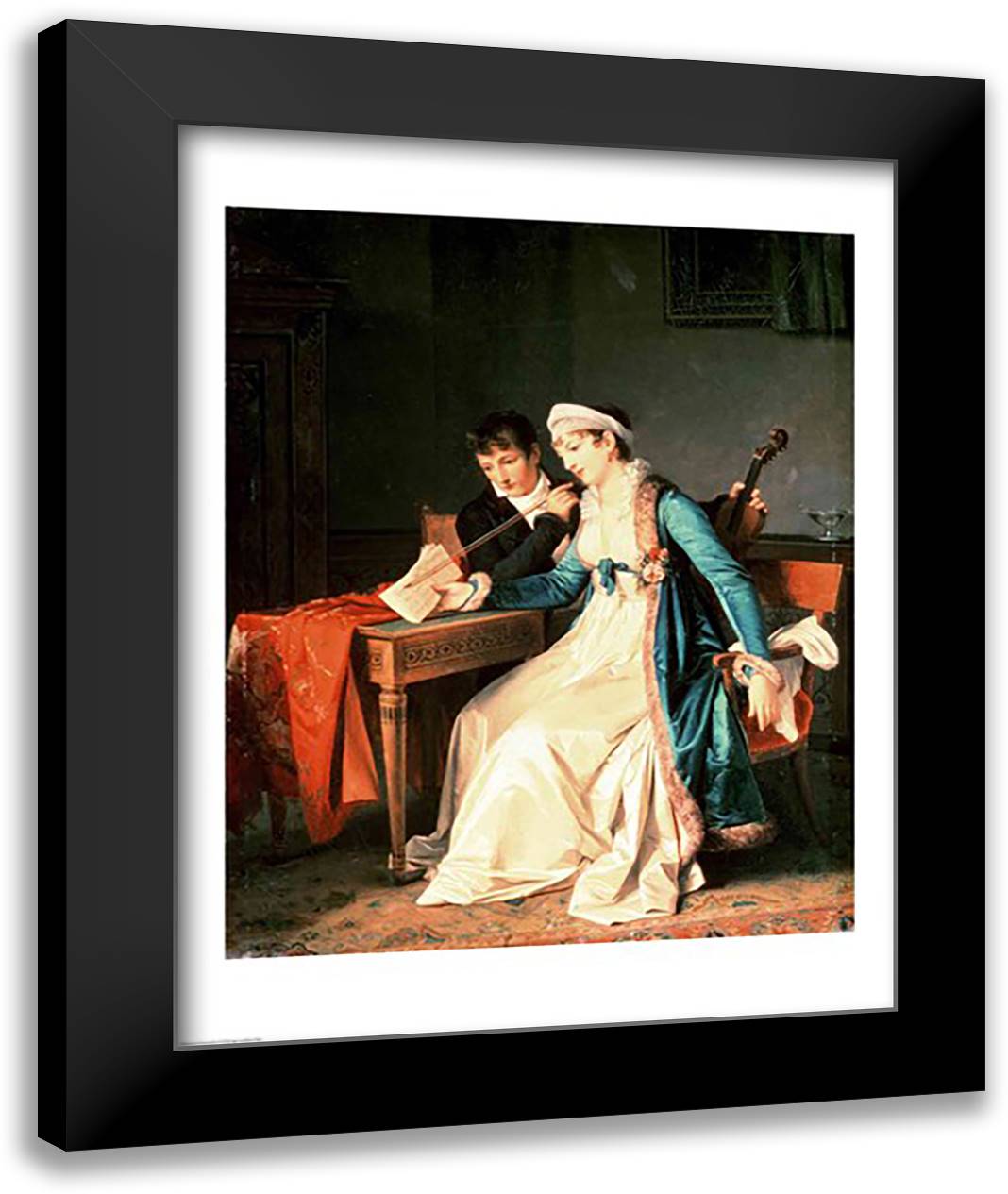 The Music Lesson, 1790 22x28 Black Modern Wood Framed Art Print Poster by Gerard, Francois