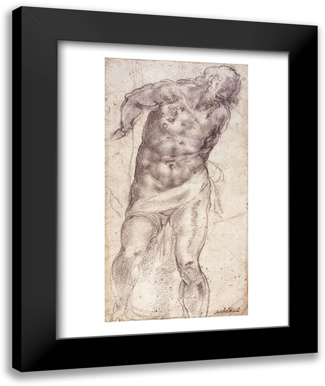 Figure Study 22x28 Black Modern Wood Framed Art Print Poster by Michelangelo