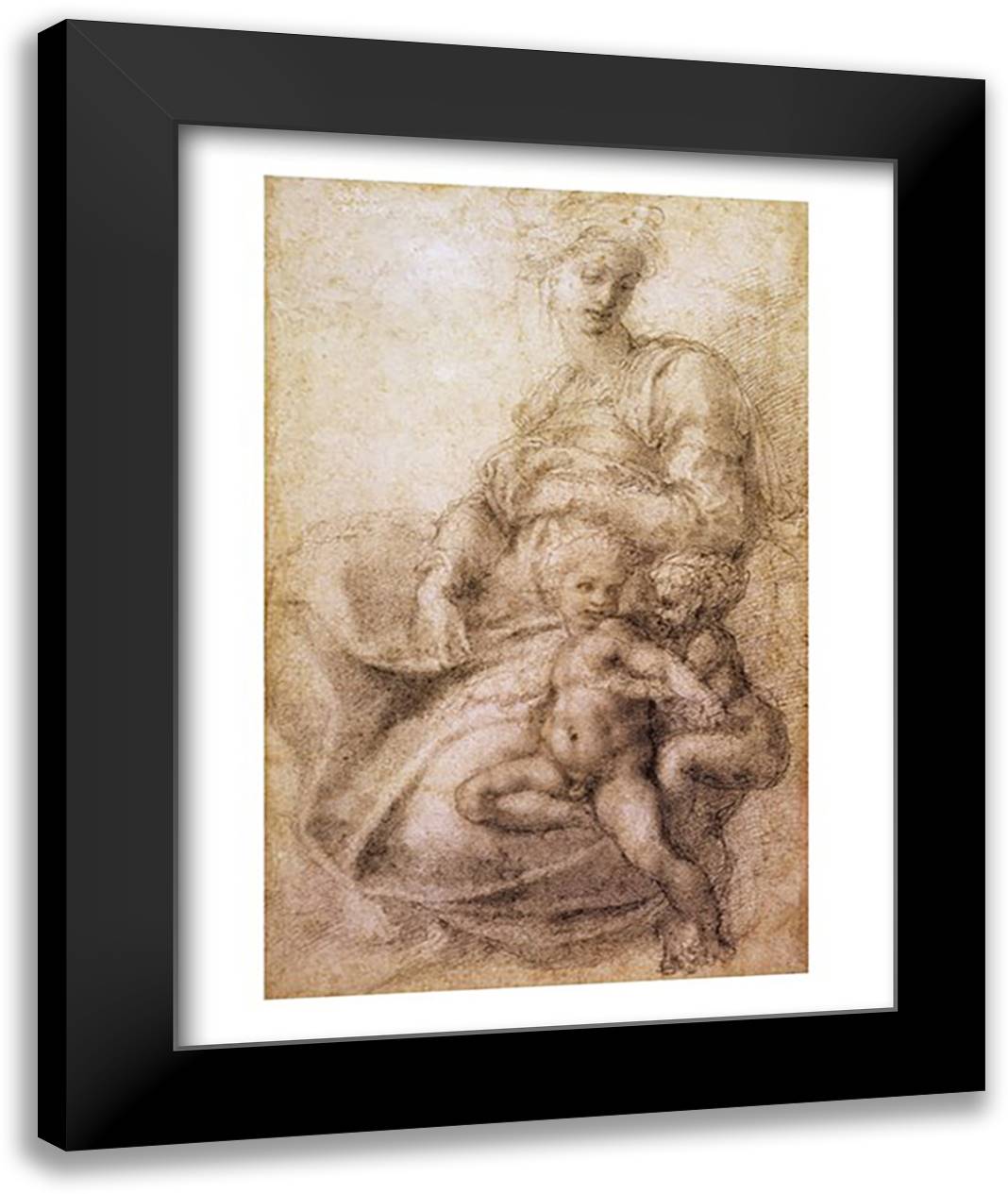 The Virgin and Child with the infant Baptist, c.1530 22x28 Black Modern Wood Framed Art Print Poster by Michelangelo