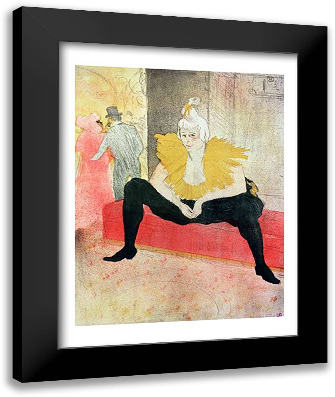 La Clowness Looks Around, Madamoiselle Cha-U-Kao 22x28 Black Modern Wood Framed Art Print Poster by Toulouse-Lautrec, Henri de