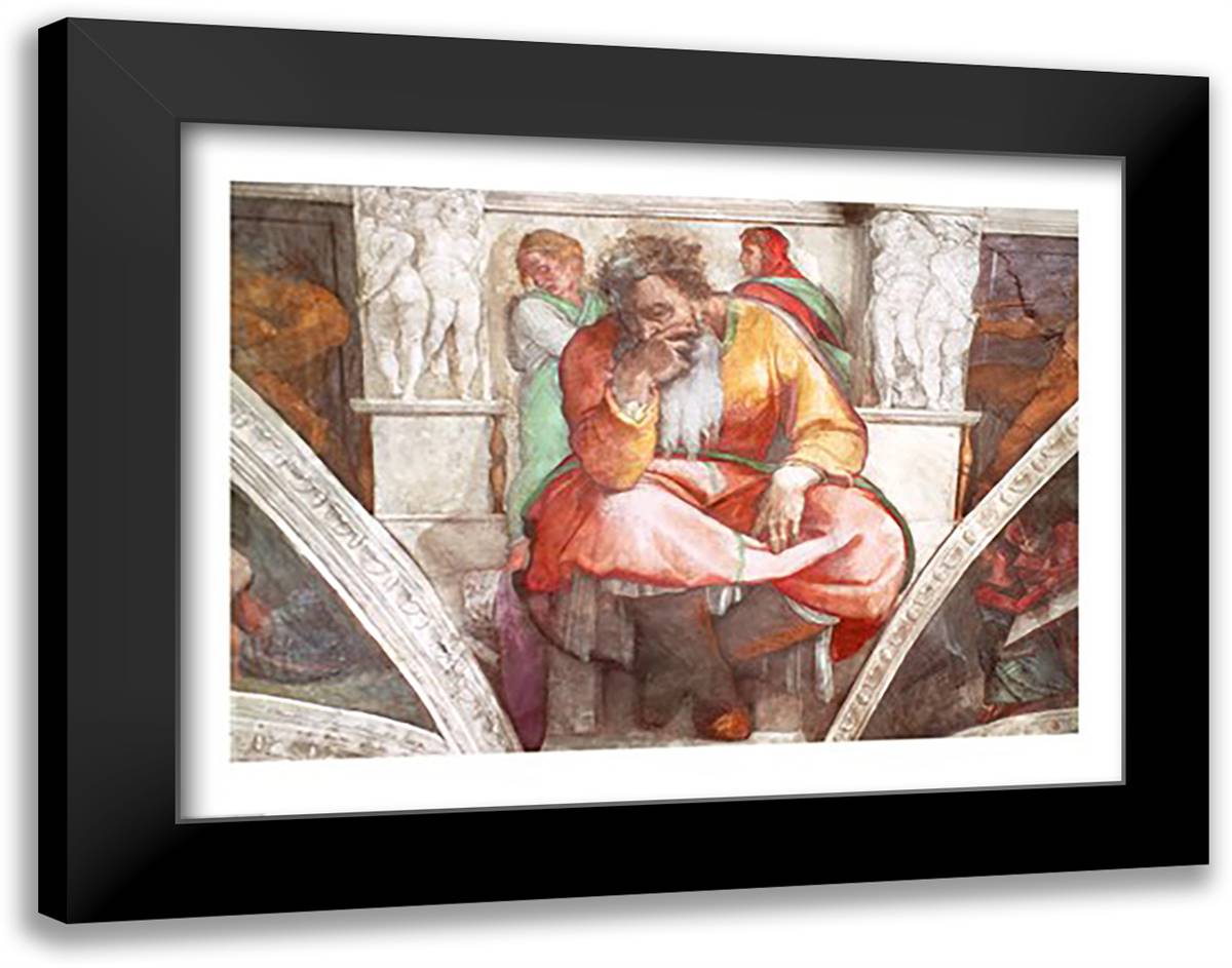 Sistine Chapel Ceiling: The Prophet Jeremiah 28x22 Black Modern Wood Framed Art Print Poster by Michelangelo